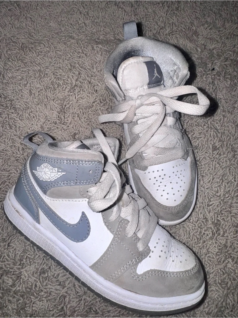 Jordan Kids Mid-Top Sneakers — White and Light Gray
